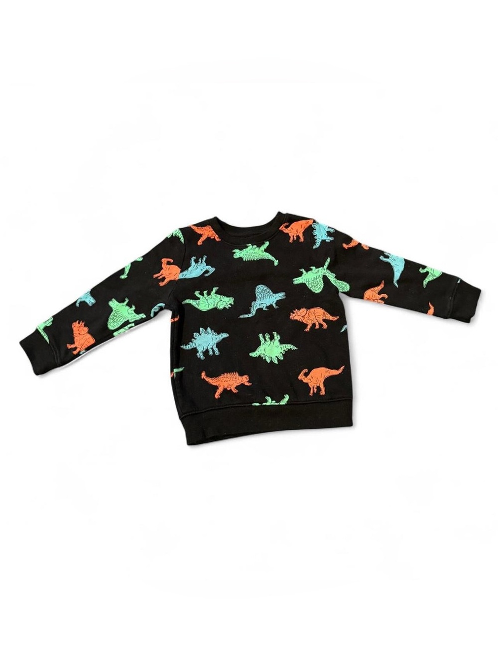Kids Black Dinosaur Print Sweatshirt - Multi-Color Dino Motif